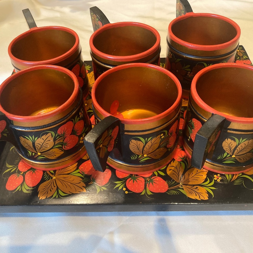 Vintage set “Strawberry” Russian Hand-Painted Khokhloma